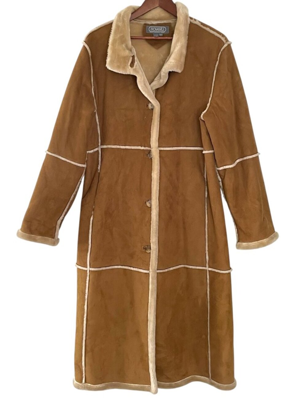 Vintage 70s Novelti Penny Lane Coat Medium M Tan Faux Suede Sherpa Lined Jacket